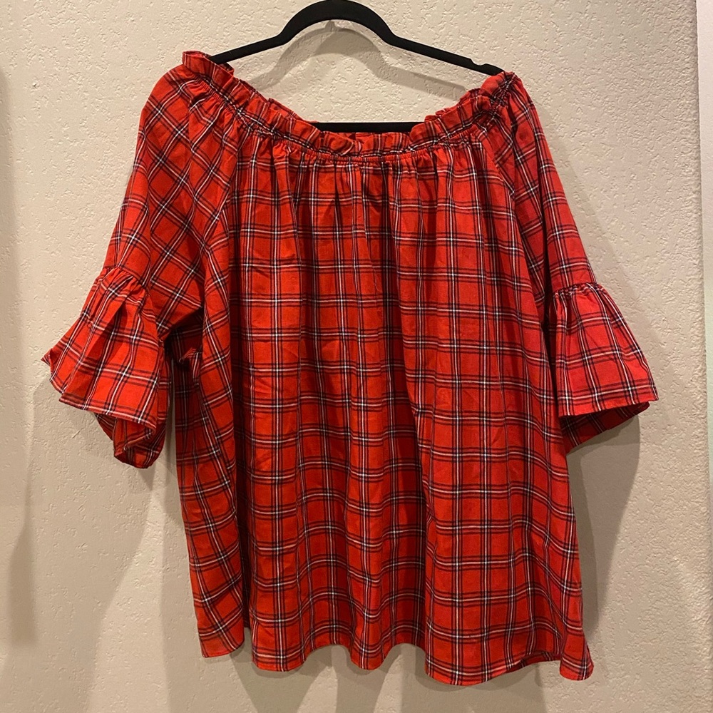 New-look plaid off the shoulder bell sleeve top
